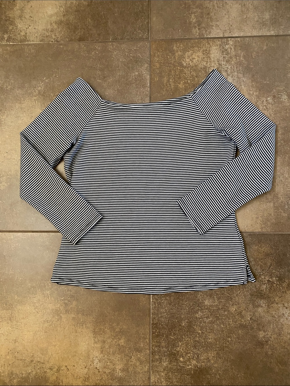 GAP Striped Black and White Boatneck 3/4 length Sleeve Top